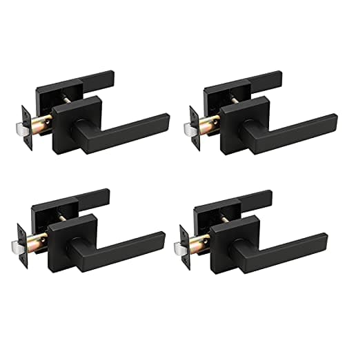 Probrico Matte Black Passage Door Levers Square Hall Closet Handles, Heavy Duty Interior Non-Locking Lever Sets, Reversible for Right & Left Side, 4 Pack