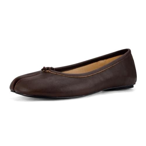 VBDB Tabi Ballet Flats Shoes for Women Rounde Wide Width Split Toe Low Heel Comfortable 2025 Spring Shoes Bule Size 7 Dark Brown