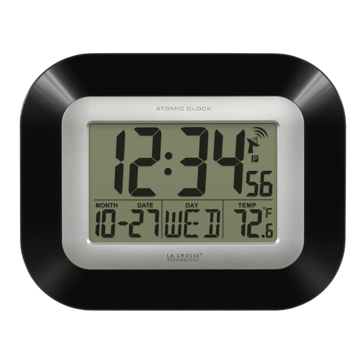 La Crosse Technology WT8005UBINT Atomic Digital Wall Clock with Indoor Temperature Black