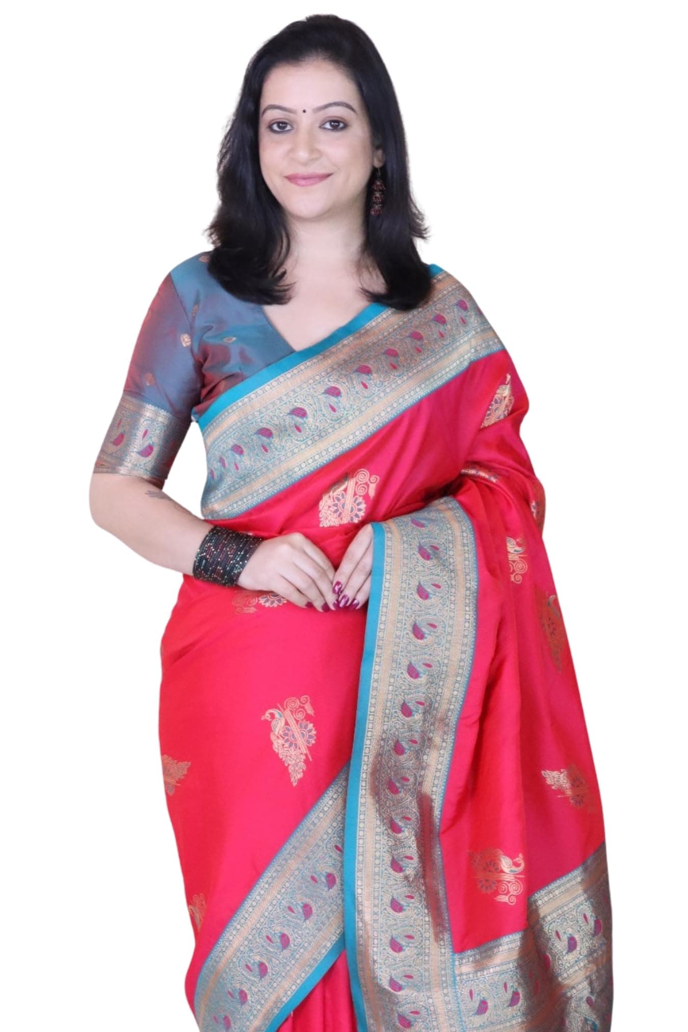 SGF11 Women's Kanjivaram Pure Soft Silk Saree With Unstitched Blouse Piece (Pink)