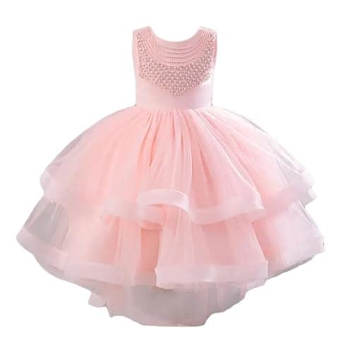 Hopscotch Girls Sleeveless Pink Beaded Cascade Dress (3-4 Years)