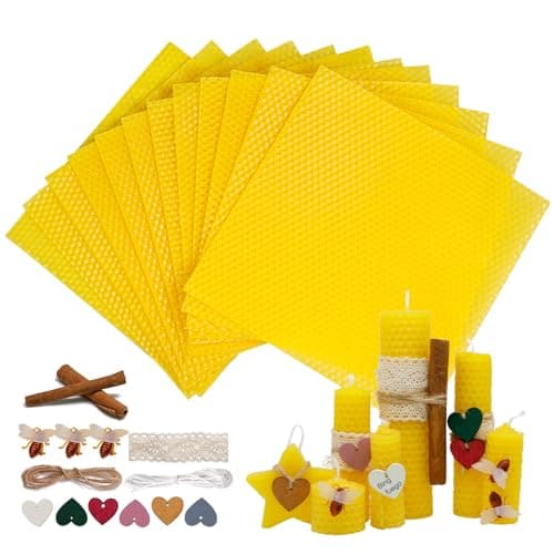 Bingfuego Beeswax Candle Making Kit for Beginners12 Beeswax Sheets for Candle Making Rolling Kits Natural Candle Making Kit Natural Yellow Colors 8 x 8 inch