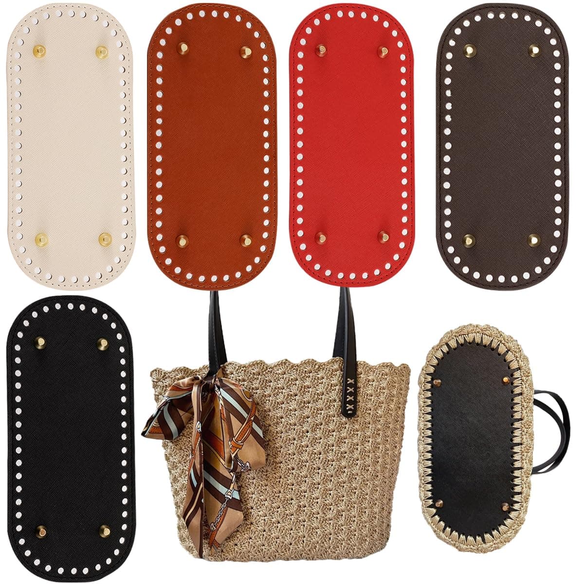 5 PCS Bag Bases for Crochet PU Leather Bag Bottom Oval Bag Bottom Long Oval Purse Bottom Knitting Crochet Base Purse Bottom Bags Cushion Base with Holes for DIY Crochet Bag Shoulder Bags Craft Making