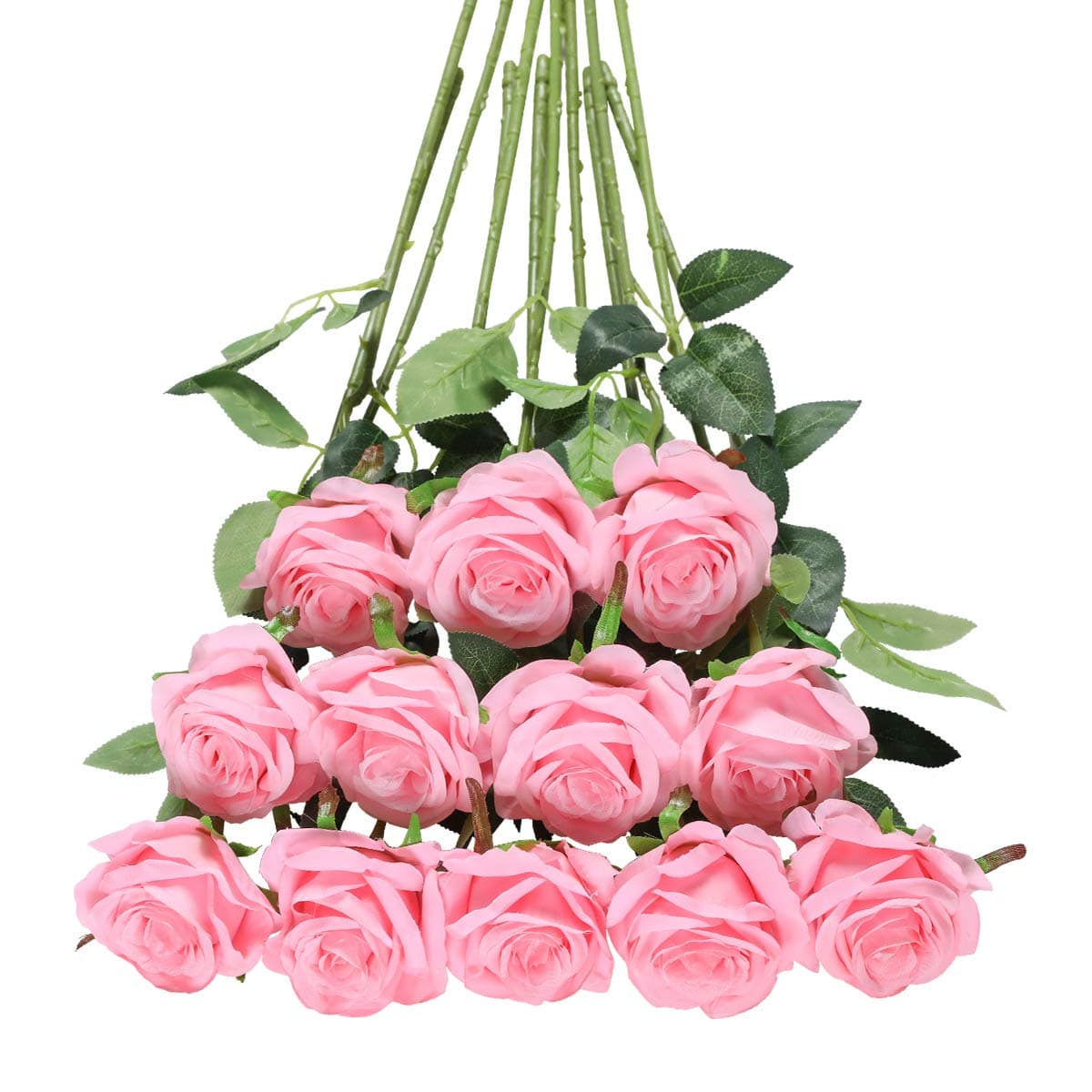 Tifuly 12 PCS Artificial Roses 1968 Single Long Stem Fake Rose Silk Bridal Wedding Bouquet Realistic Flower for Home Garden Party Hotel Office DecorBlossom RosesLight Pink