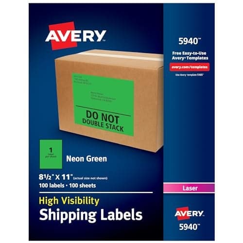Avery Neon Shipping Labels for Laser Printers 812 x 11 100 Green Labels 5940