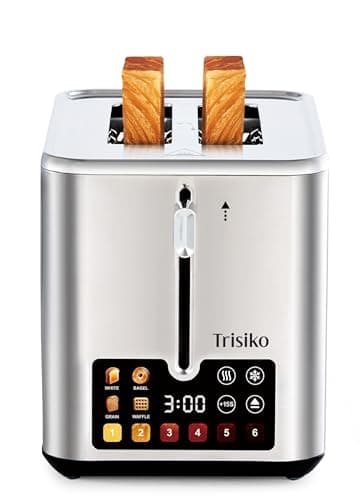 Trisiko® Touch Screen Toaster 2 Slice, Stainless Steel Smart Toaster with Digital Timer, 1.38" Extra-Wide Slots for Bread& Bagel,with Reheat, Defrost, Cancel, +15s Boost, Great for Home, Office,Dorm