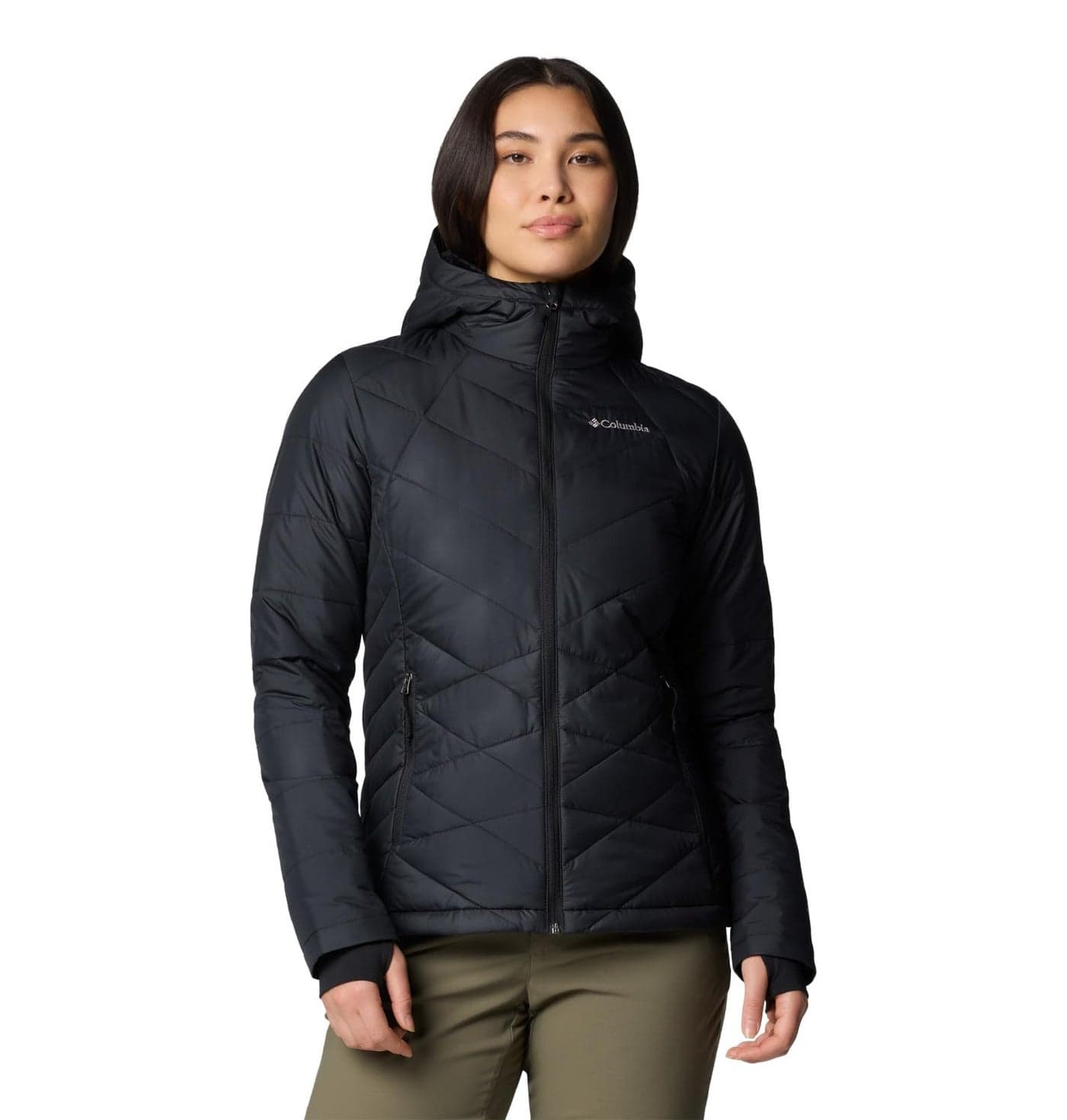 Columbia Womens Heavenly Hooded Puffer Jacket, Black, XX-Large