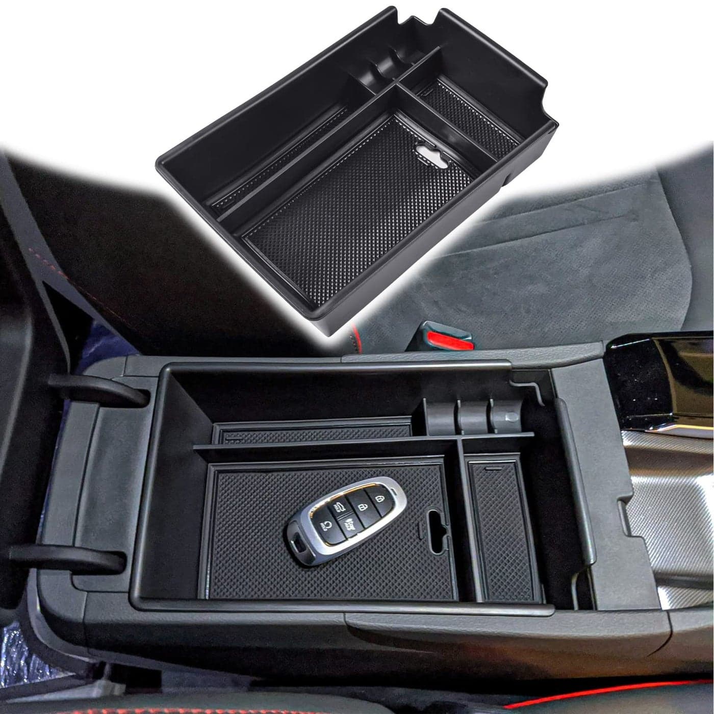 TACOBRO Center Console Organizer Compatible with Hyundai Sonata 2020 2021 2022 2023 Accessories Sonata NLineLimited Insert Tray Secondary Storage Armrest Box ABS Black