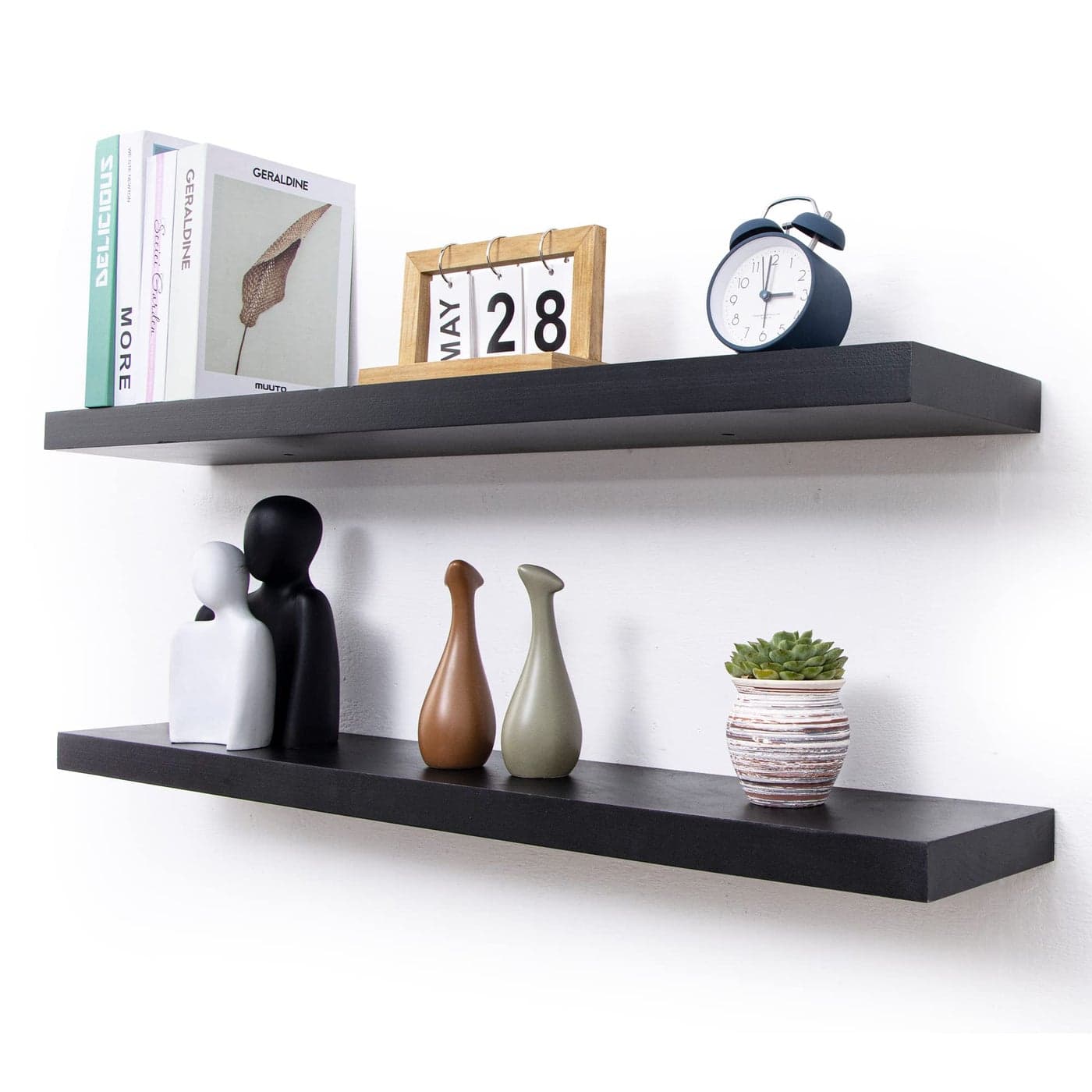 fuqing Black Floating Shelves for Wall 36 Inch Lightweight Wood Wall Shelves Set of 2 Floating Black Shelves for Storage Display Ledges for Bedroom Kitchen Living Room