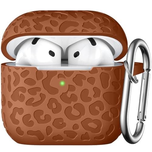 DGege Leopard Engraved for AirPods 4 Case Cover 2024,Soft Silicone Protective Case Compatible with Apple AirPods 4th Generation Case for Women,Cute AirPod 4 Case Accessories with Keychain (Brown)