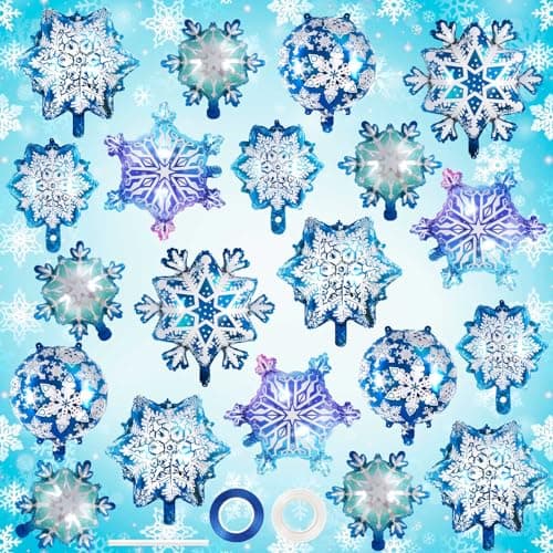 Snowflake Balloons 24 Pcs Snowflake Shaped Foil Balloon Large Frozen Snowflake Mylar Balloons for Birthday Christmas New Year Winter Wonderland Themed Party Decoration Supplies