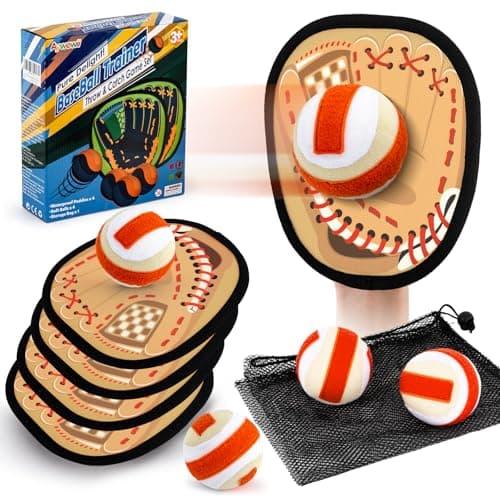 Toss and Catch Ball Game Kids Toddler Sports Toy for Boys Girls 3 4 5 6 7 8 Year Old Baseball Glove Sticky Balls Set for Birthday Xmas Gifts Stocking Stuffer Great Outdoor Yard Lawn Beach Games
