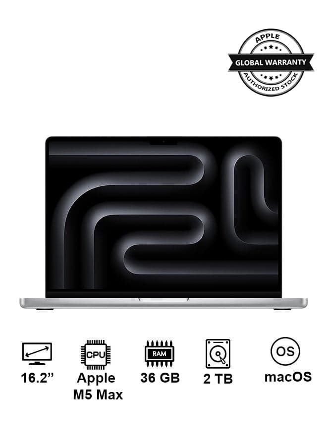 New 2026 MacBook Pro MGE74 | 16.2 Inch Display | Apple M5 Max Chip 18-Core CPU 32-Core GPU | 36GB RAM | 2TB SSD | macOS | English Keyboard | International Version | Silver