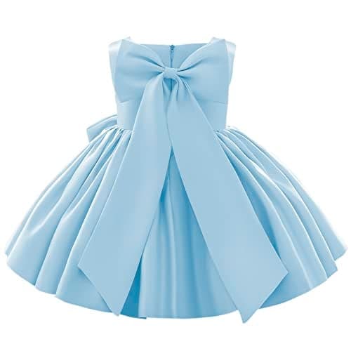 Flower Girls Bowknot Tutu Dress for Kids Baby Wedding Bridesmaid Birthday Party Pageant Formal Dresses Toddler Little Princess First Communion Baptism Christening Dance Gown Blue 6-7 Years