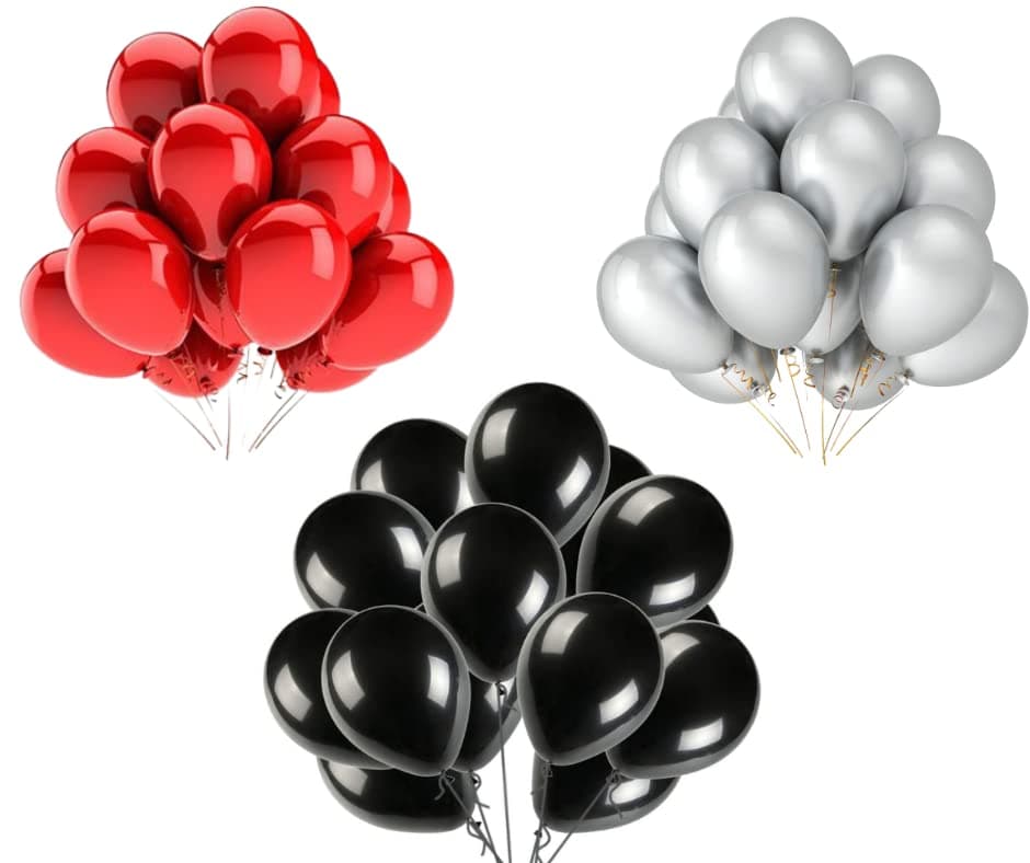 Vail Creations Metallic balloons Red Black Silver (Pack of 50)