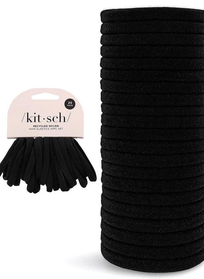 Recycled Nylon Thin Hair Ties | No Damage Hair Elastics | Hair Bands | Ponytail Holders | Black Hair Ties for Thick Hair & Thin Hair | Holiday Gift | Hair Accessories Girls (Pack of 20)