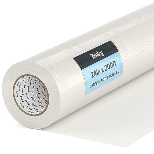 Kenley Carpet Protection Film - Self Adhesive Plastic Carpet Protector Film - Heavy Duty Shield Covering for Stairs Floor Runner Surface - Puncture & Water Resistant Sticky Protection Roll (24"x200')
