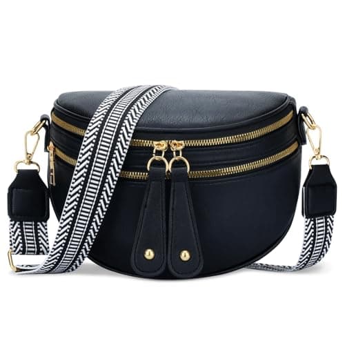 KKXIU Crossbody Sling Bag for Women Trendy Fanny Pack Vegan Leather Chest Bag (All Black)