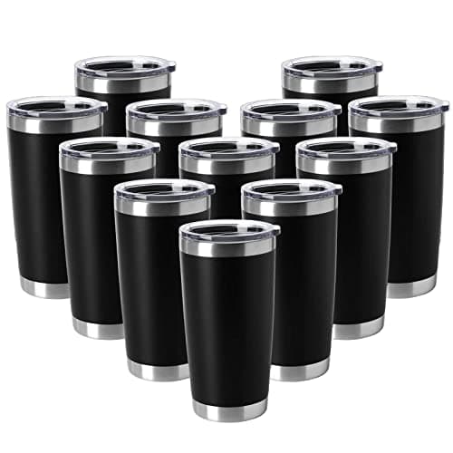 HASLE OUTFITTERS 20oz Tumblers Stainless Steel Mugs with Lid Double Wall Vacuum Insulated Coffee Cups for Cold Hot Drinks 20ozBlack 12 Pack