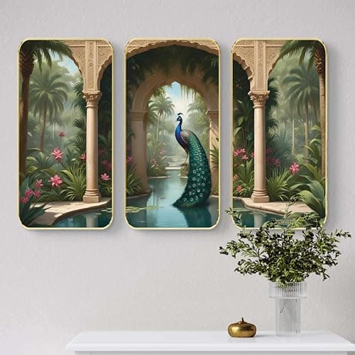 Livin'luxe Set of 3 Peacock modern art Boho painting Premium Framed Laminated Wall paintings for living room, bedroom, home decoration, wall decoration 20 inch x 30 inch SP-46