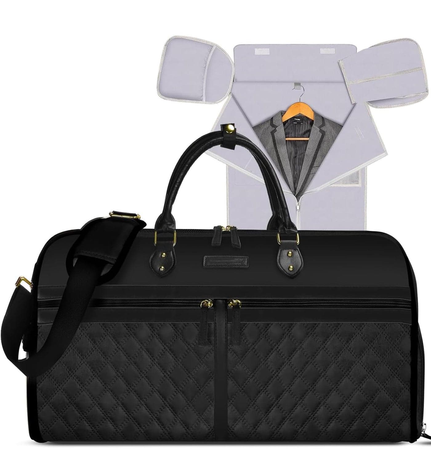 House of Quirk Garment Bags for Travel, Convertible Carry on Garment Bag Large Duffle Bags for Women, 2 in 1 Hanging Suitcase Suit Water Resistant Duffel Travel Bags with Shoe Pouch (Black)