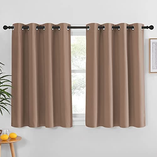 NICETOWN Insulated Blackout Curtain and Drape Microfiber Energy Saving Thermal Insulated Solid Grommet Blackout Drapery for Kitchen Single Panel 52 inches by 54 inches Cappuccino