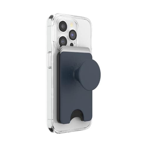PopSockets Phone Wallet with Expanding Grip and Adapter Ring for MagSafe, Phone Card Holder, Wireless Charging Compatible, Wallet Compatible with MagSafe - Navy Blue