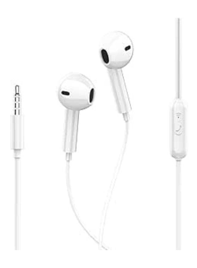 earphones wired Mobile | Hi-Fi Stereo Sound | Built-in Microphone | Noise Isolation | 3.5mm Jack | Music & Call Control | Comfortable In-Ear Design (White)