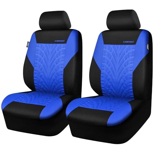 CAR PASS Car Seat Covers Two Front Only for Car 3D Tyre Print Automotive Interior Covers Airbag Compatible Quick Setup Universal Fit Seat Covers for Car Truck SUVBlack and Blue
