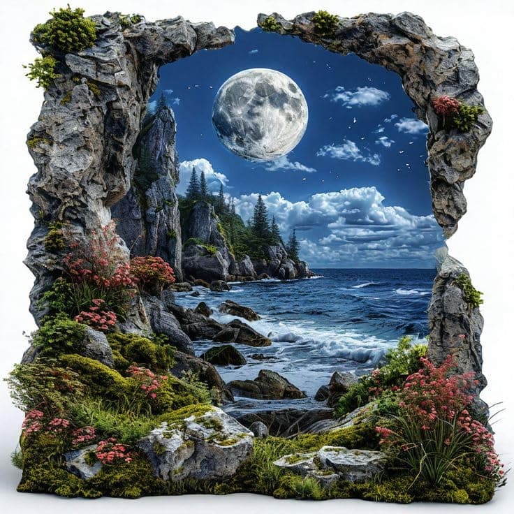Scenery Diamond Art Painting Kits for AdultsMoon Full Drill Diamond Dots Paintings for Beginners 5D Round Paint with Diamonds Pictures Gem Art Painting Kits DIY Crafts Kits