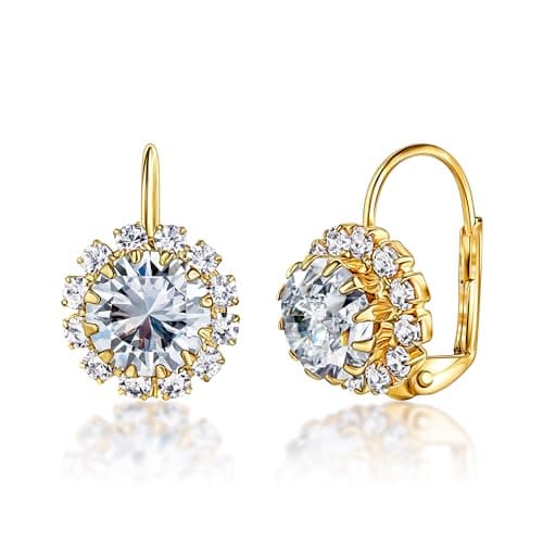 Barzel 18K Gold Plated Crystal Flower Earrings for Women (White)
