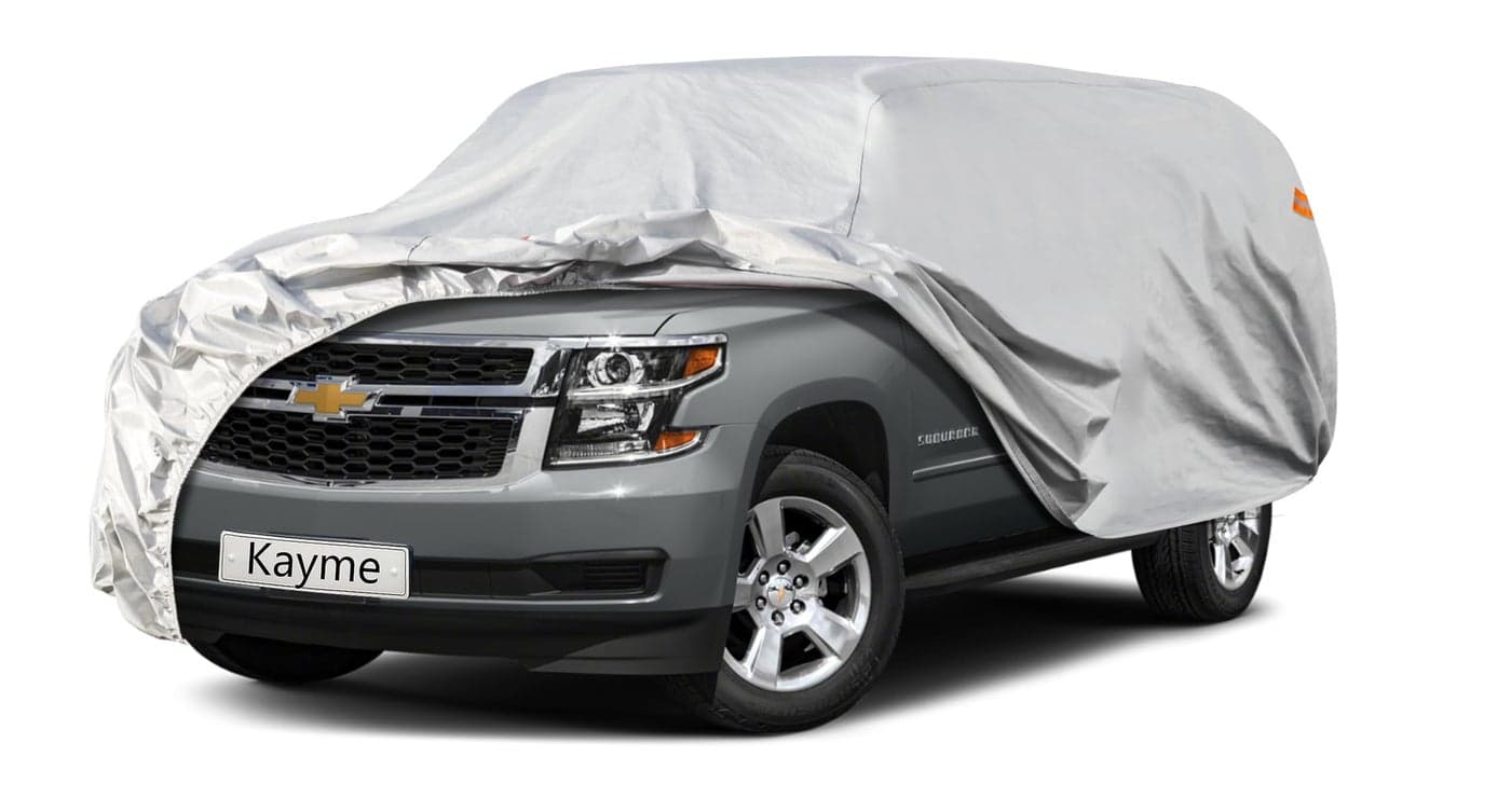 Kayme 6 Layers SUV Car Cover Custom Fit for Chevrolet Chevy Suburban (1973-2025) Waterproof All Weather for Automobiles, Outdoor Full Cover Rain Sun UV Protection.Silver