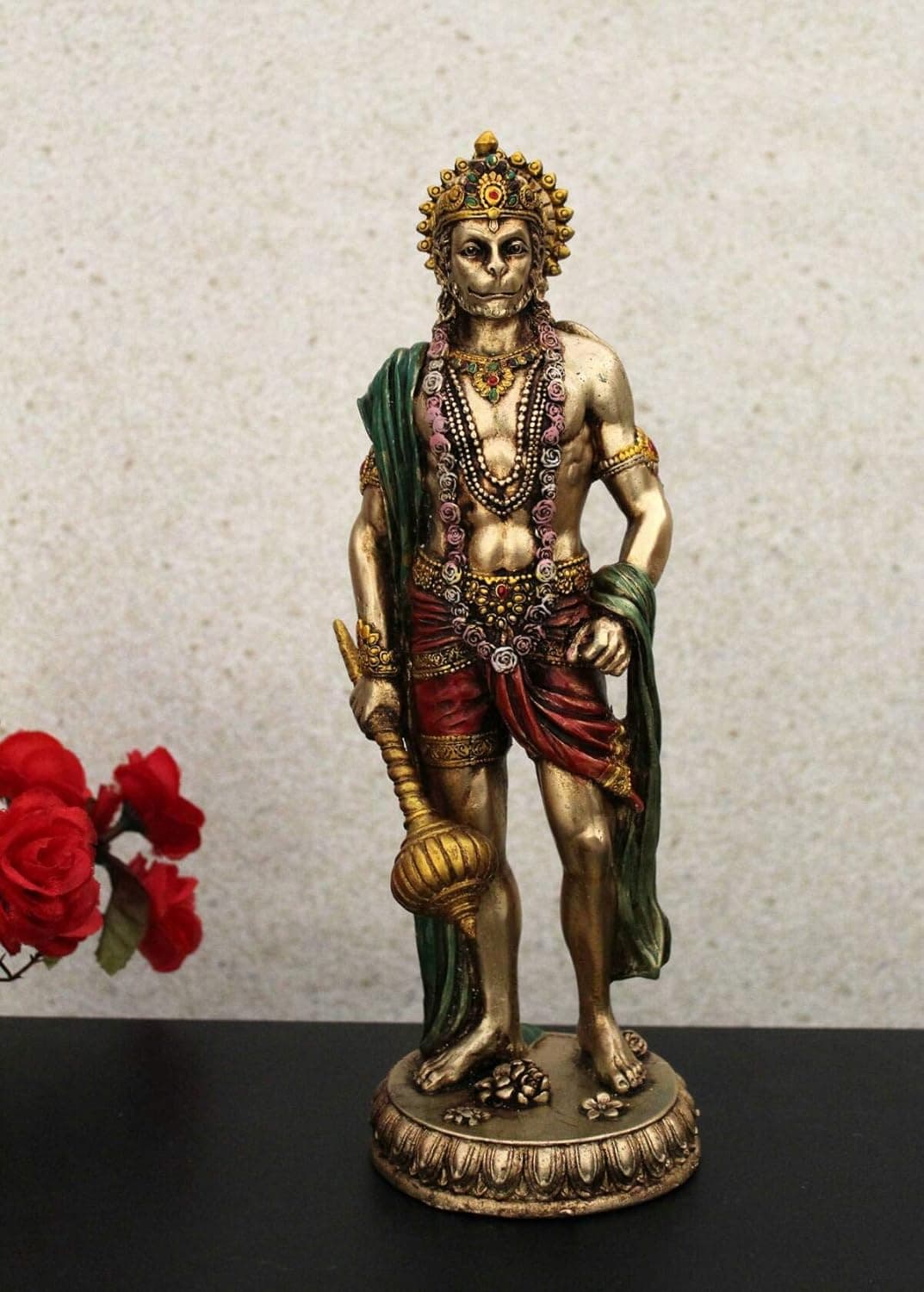 Karigar Shop Resin Lord Hanuman Ji Idol Decorative Showpiece Statue for Home Office Dcor Standing Bajrangbali Idols Murti for Pooja 10 Inches Metal Finish