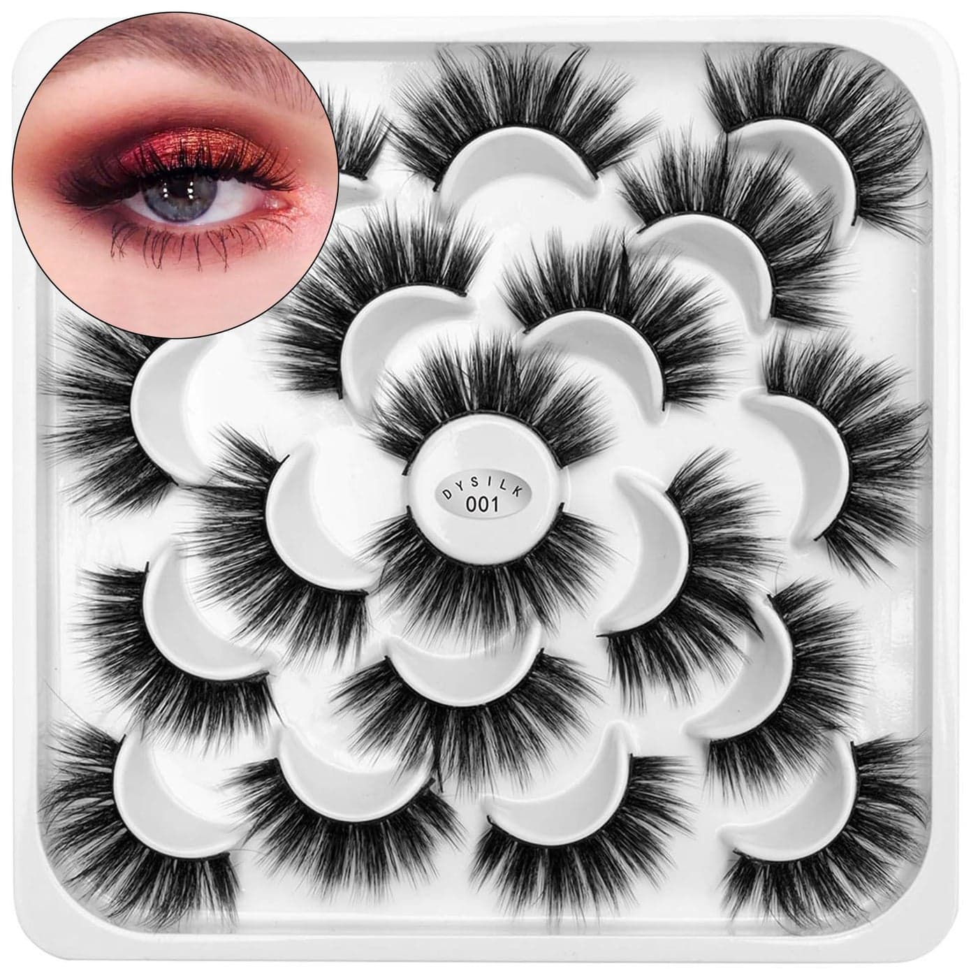 DYSILK False Eyelashes Wispy Lashes Mink Lashes Fluffy 10 Pairs 6D Faux Lashes Pack 18mm Lashes Wispy Eye Lashes Pack Long Eyelashes Natural Look Reusable Fake Eyelashes Wispy Fluffy Cat Eye Soft