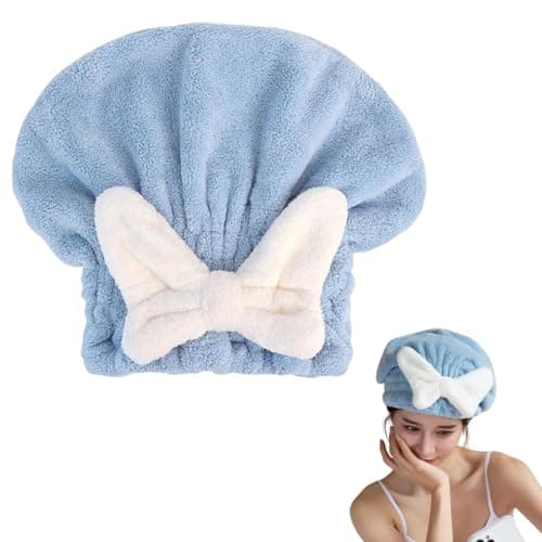 Fezora Super Absorbent Hair Towel Wrap for Wet Hair, Fast Drying Microfiber Hair Drying Towel Cap with Bow-Knot, Microfiber Hair Towel Wrap for Women (Sky Blue)