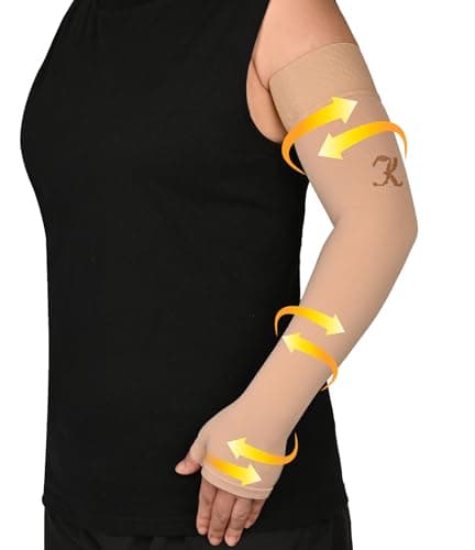 KEKING Lymphedema Compression Arm Sleeve with Gauntlet for Women Men, 20-30 mmHg Medical Graduated Compression Arm Brace, Full Arm Support Brace for Pain Relief, Arthritis, Swelling, Single Beige 3XL