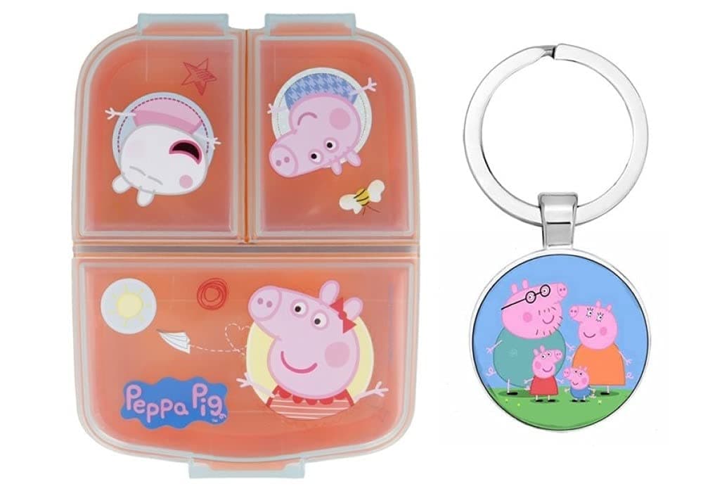 Official Peppa George Pig Characters Sandwich Lunch Snack Box Multi Compartment Kids Children School Includes Keychain