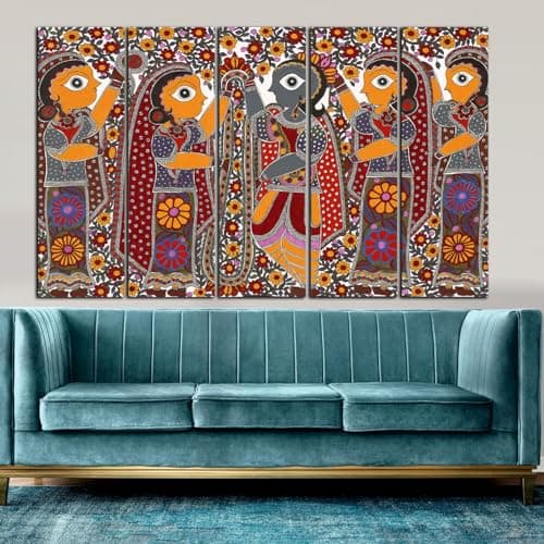 KYARA ARTS-madhubani art shree Ram Sita painting with frame Big Size (30inchx48inch) Wall Art for living room,Bedroom,Drawing room,Hotels-Wooden Framed-Digital Painting