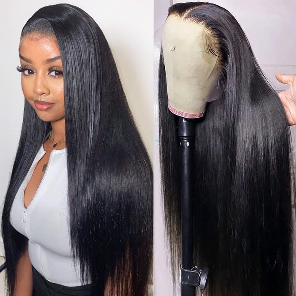 Subella 13x5 HD Lace Front Wigs Human Hair Pre Plucked Hairline with Baby Hair 220 Density 12A Transparent Straight Human Hair Wigs for Black Women 22inch