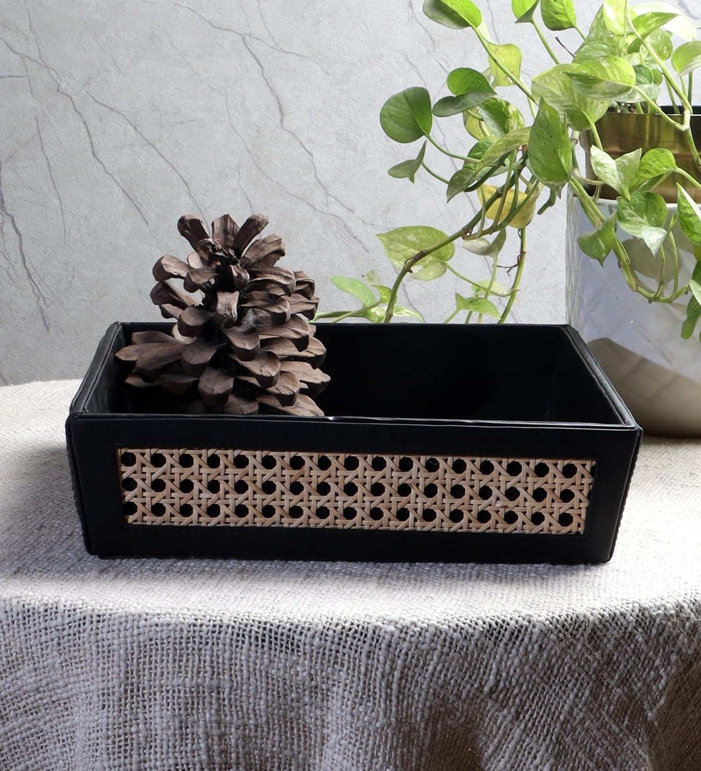 AKWAY Rattan Serving Tray | Cane Serving Tray for Home | Wicker Dining Table Decorative Trays | Bamboo | Platter with Handles Diwali or Deepawali Gifts | 12" x 12" x 3"