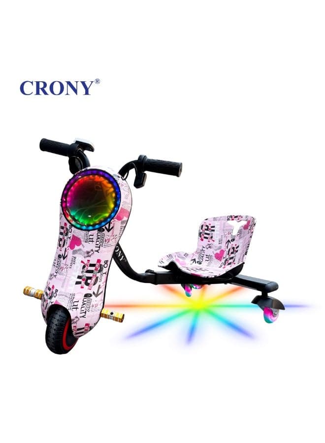 36V Kids Electric Drift Trike 6.5 Inch Tunnel Drift Car with RGB LED Headlight, Three Speed Modes, Electric Scooter Ride On Toy, Twist Car, Wiggle Car, Kids Drift Scooter, Self Balancing Style Ride, Children's Electric Sliding Car, Rear LED Wheels, LCD Display, 180W Motor, 80KG Load, Carbon Steel Fr