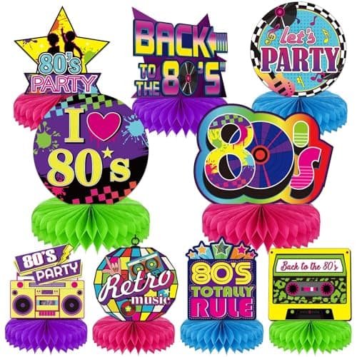 9 Pieces 80s Retro Party Supplies 1980 Party Honeycomb Centerpieces for Tables Decorations 80s Hippie Theme Table Topper Decorations for 1980s Birthday Baby Shower Birthday Suplies