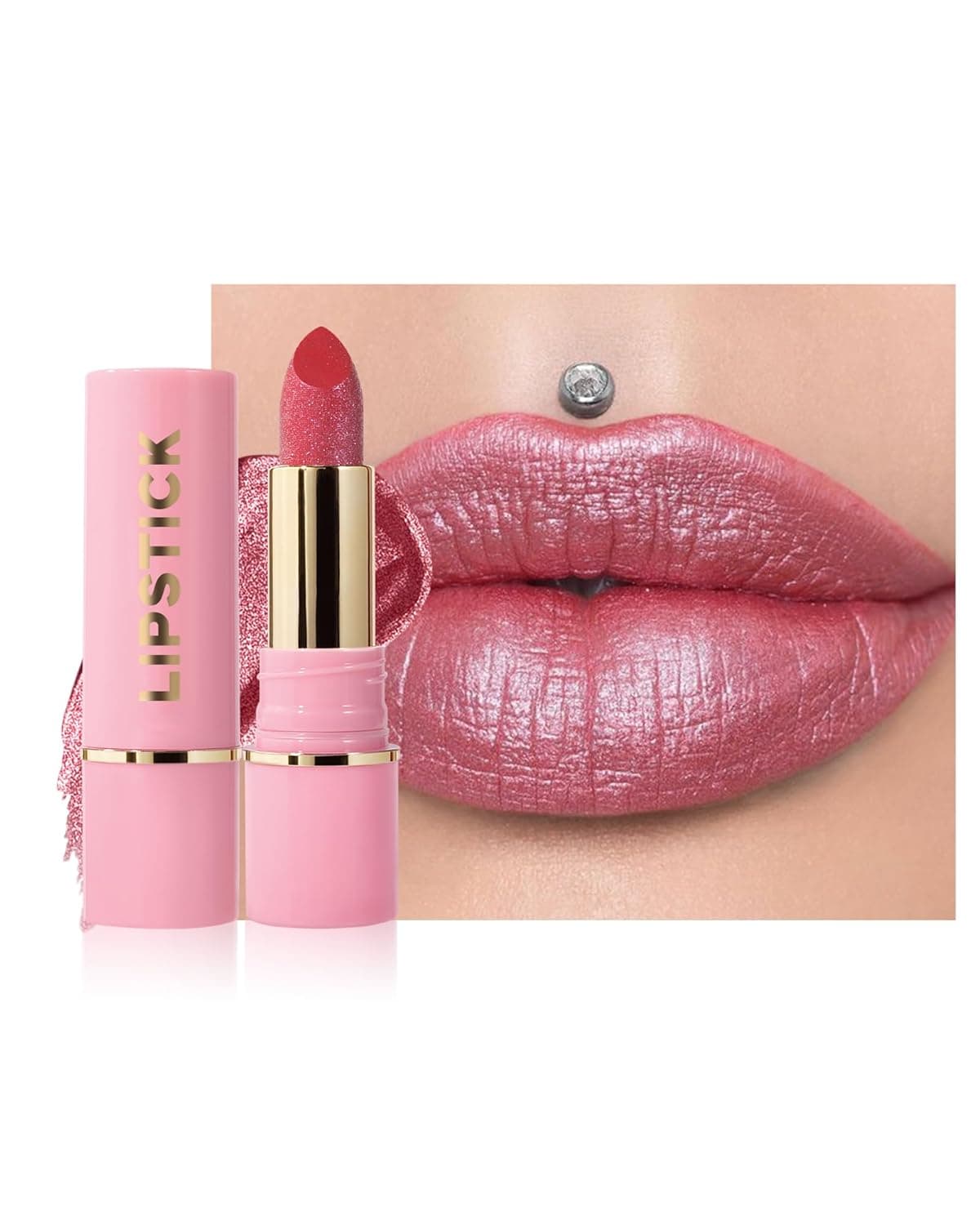 Diamond Glitter Matte LipstickRose Pink Metallic Shimmer Lip Gloss Lip TintLonglasting Waterproof NonStick Lip ColorFull Coverage Lipgloss Lipstain Womens Lip Makeup Gift for Women03