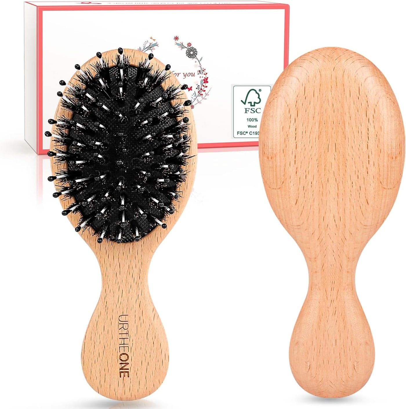 Hair Brush Mini Boar Bristle Hairbrush Pocket Travel Small Paddle Hair Brush for Men Women Kids for Thick Curly Thin Long Short Wet or Dry Hair Detangle Massage Add Shine
