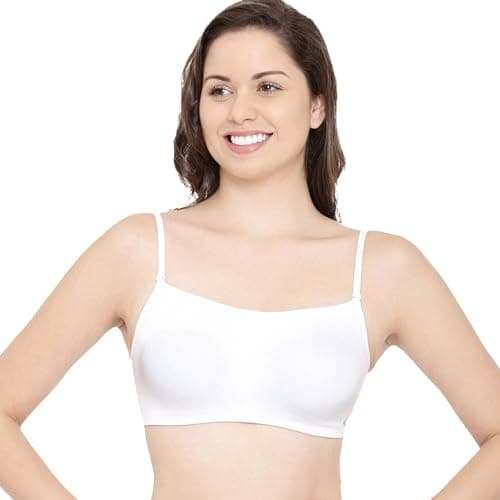 Enamor A022 Basic Cotton Stretch Cami with Detachable Straps Bra - Non-Padded Wirefree High Coverage - White