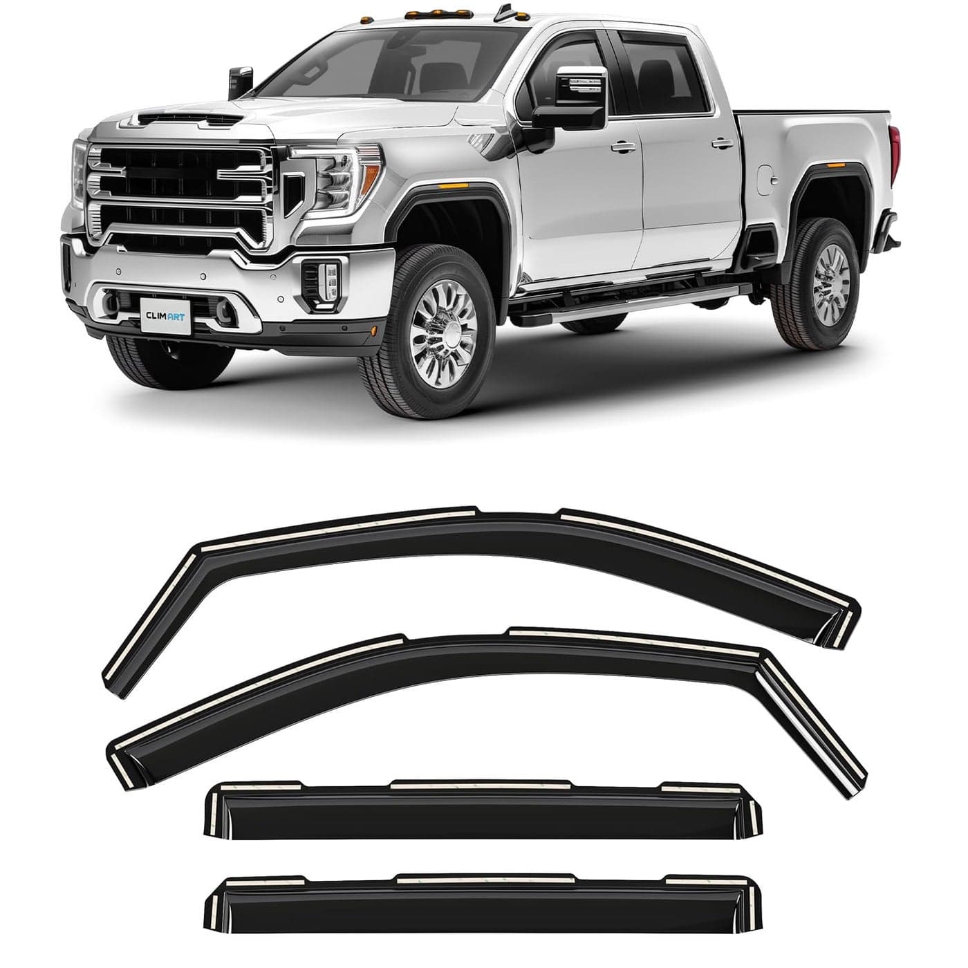CLIM ART inChannel Incredibly Durable Rain Guards for GMC Sierra 2500HD3500HD 20202025 Crew Cab Original Window Deflectors Vent Window Visors Vent Deflector 4 pcs 620265