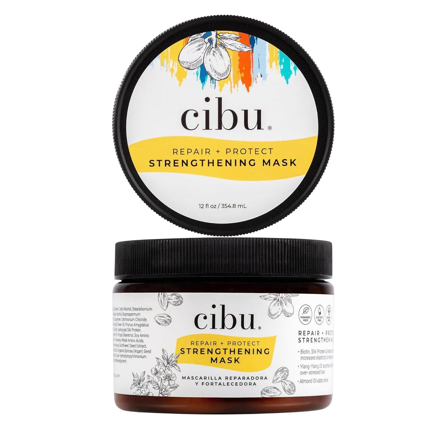 CIBU Repair Strengthening Mask - Hydrating for Damaged Hair - Keratin and Almond Moisture Hair Mask - 12oz