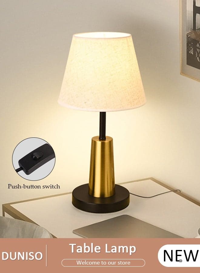 Bedside Lamp for Bedroom, Small Nightstand Desk Lamps with Linen Fabric Shades and Metal Base, Modern Lamp for Bedroom, Living Room, Office, Study Room With Light Bulb