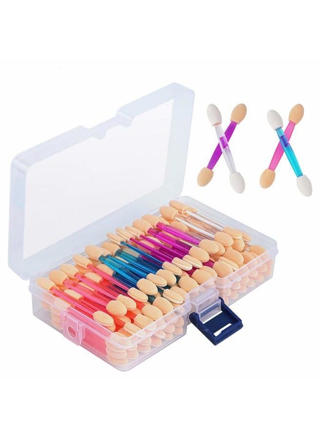 120PCS Disposable Dual Sides Eye Shadow Sponge Applicators with Container, 4 Colors Eyeshadow Brushes Makeup Applicator
