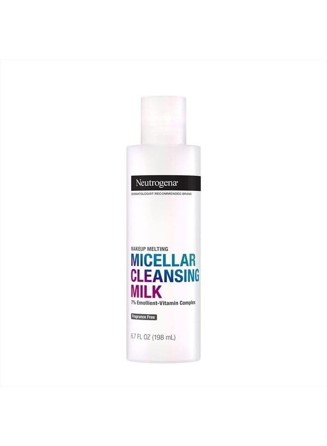 Makeup Melting Nourishing Micellar Milk with 7% Emollient-Vitamin Complex, Soothing Fragrance-Free Eye, Lip & Face Makeup Remover for Sensitive & Dry Skin, Oil-Free, 6.7 fl. oz